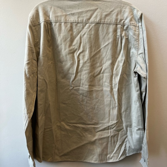 NWT Frank & Oak The Yak Wool Flannel Beige Khaki Tab Button Down Organic Cotton - Picture 9 of 13